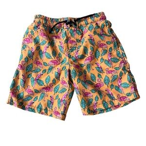 Tropical Flamingo Print Swim Shorts - Yellow & Pink